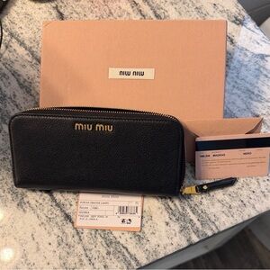 Miu Miu Black Leather Zip-Around Wallet
